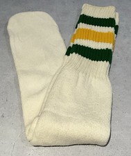 Vintage 1970s- 80s White Tube Socks Green  Yellow Stripes 23  Unused Over Calf