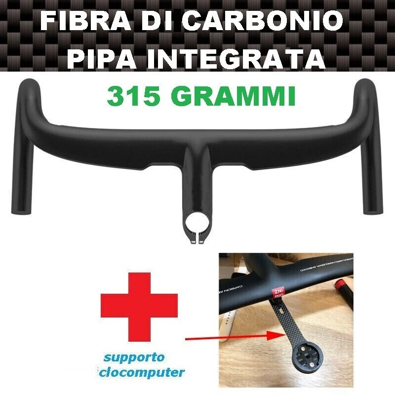 Manubrio Piegato Zoom Per Bici Da Corsa - Alluminio/Carbonio Nero 31,8 Mm (Misure 42-44-46)