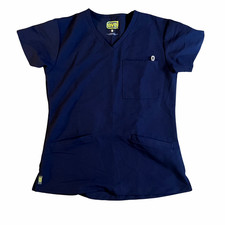 Ave Women's Scrub Top Navy Blue V-Neck Medical Uniform Shirt Size M Pockets