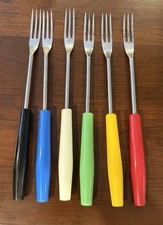Vintage Rostfrei Multicolor Fondue Forks Germany Stainless steel 3-prong 6 Set