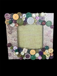Hand Crafted Vintage Button Mosaic 6” Square Photograph Frame