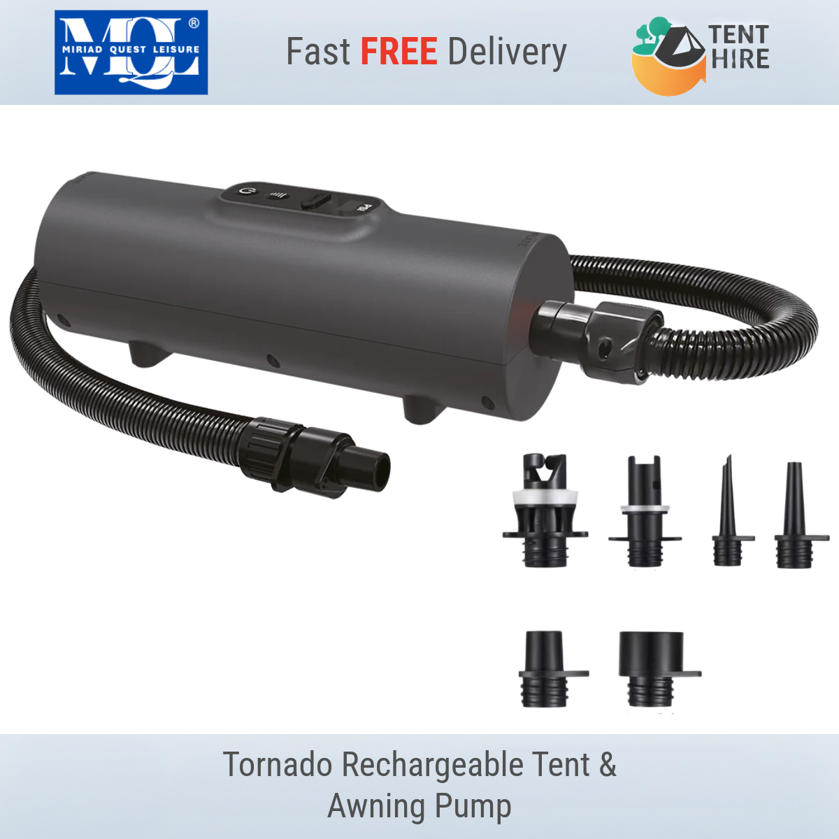 Quest Tornado Rechargeable Air Pump Inflates & Deflates Awning Tent Tempest