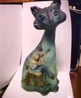 2022 Fenton Green Satin Glass OOAK Kibbe HP Man Playing Banjo Alley Cat Figurine