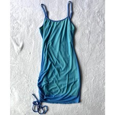 Blue Mesh Ruched Bodycon Mini Dress Y2K Aqua Vacation Clubwear
