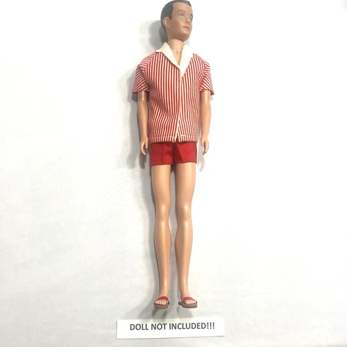 Vintage 1963 Mattel Ken ORIGINAL SWIMSUIT JACKET, TRUNKS & SANDALS - BLACK TAG⛱️