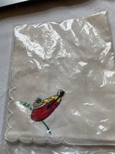 Handkerchief Napkin Woman Plant Garden Embroidered 11"VTG Korea