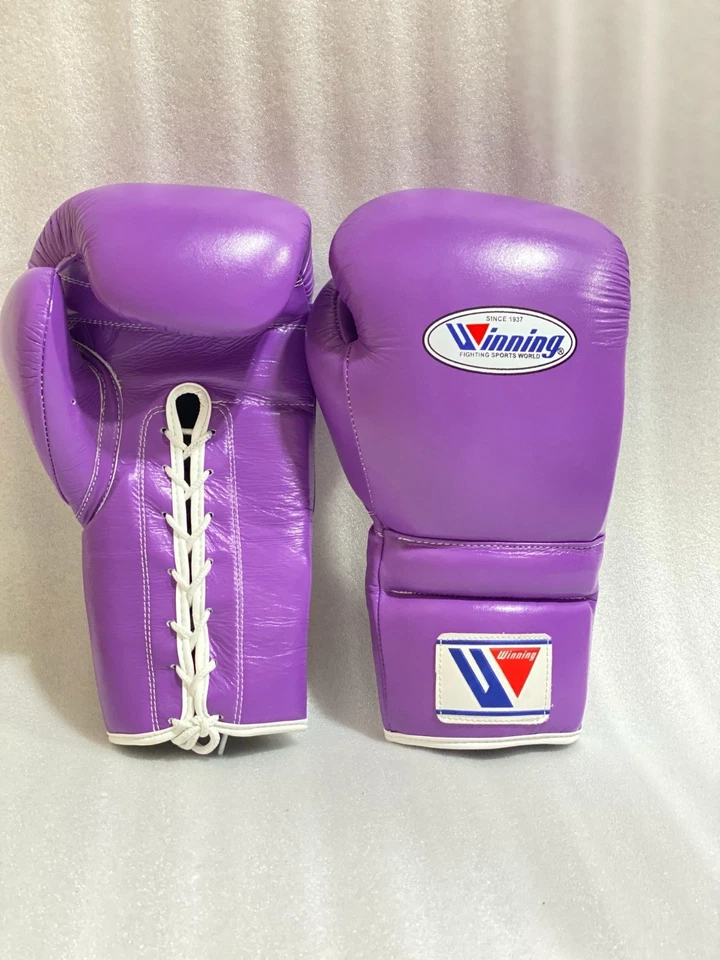 Winning Boxing Gloves 16oz - Purple Lace-Up - Pro Fight Training Sparring Gloves