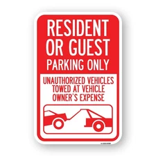 Parking Restriction Sign Resident or Guest Park Heavy Gauge Metal Parking Sign