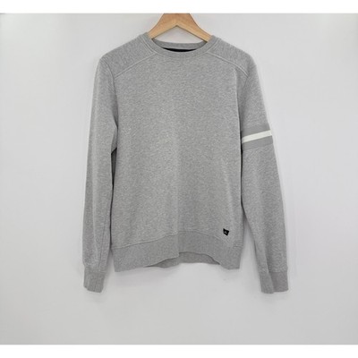 Wahts Gray Crewneck Pullover Sweatshirt W White Stripe Accents Sz L Preppy FLAW