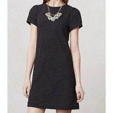 Anthropologie MAEVE Black & White Knit Dress Short Sleeve Polkadots
