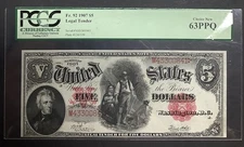 1907 $5 Woodchopper Legal Tender Note FR. 92 PCGS Choice New 63PPQ 
