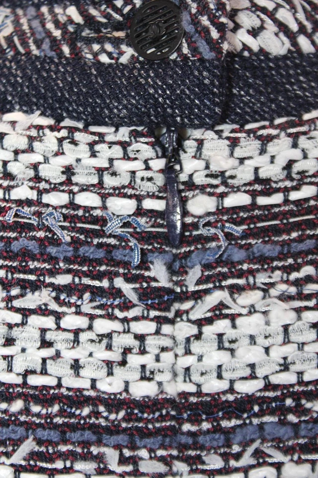 Женская текстурированная блузка Chanel из хлопковой смеси с v-образным вырезом рукав 3/4 топ синий размер 38 - Изображение 4 из 4