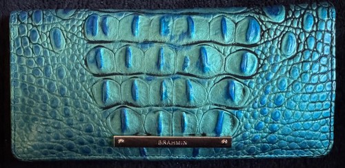 ALSU Women's Leather Clutch Wallet - Peacock Blue Handbag With Multiple Pockets