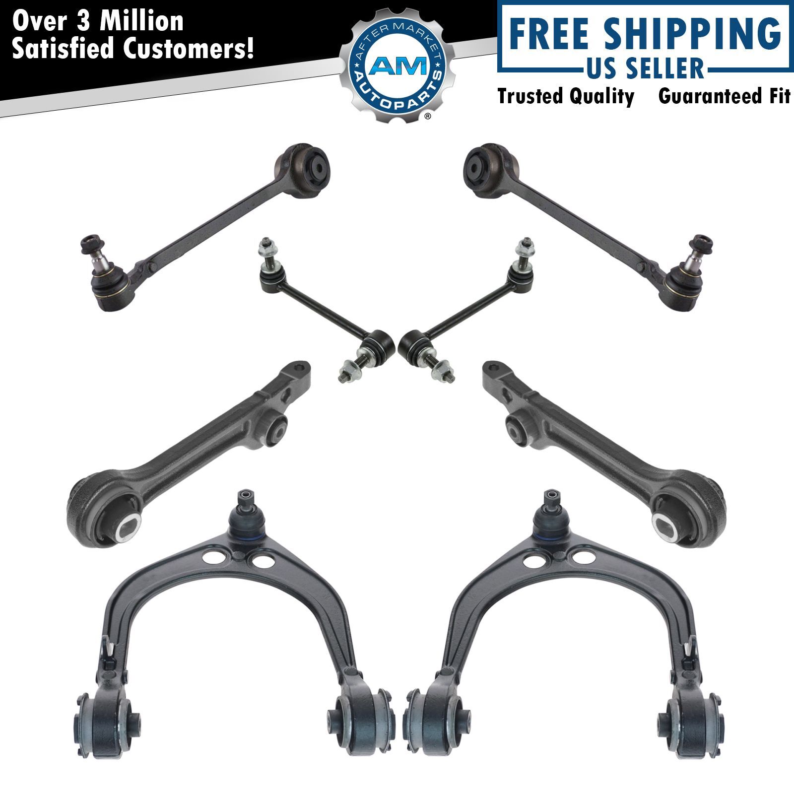8 Piece Suspension Kit Upper & Lower Control Arm Assemblies w/ Sway Bar Links
