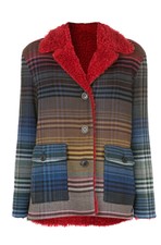 $4k Missoni Coat Jacket Plaid Faux Fur Shearling Sheepskin Red Blue Black 42 6