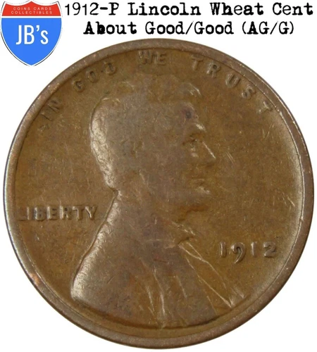1912 (P) Lincoln Wheat Cent Penny 1c - About Good/Good (AG/G)