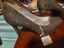 New Fioni Night Womens Silver Gold Stiletto Glitter Platform Pump Heels 9M