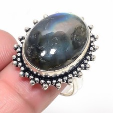 Natural Fire labradorite Gemstone 925 Sterling Silver Jewelry Ring Size 7 USA