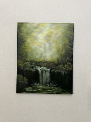 Waterfall Forest Original landscape Oil Painting On Canvas 16x20 inch