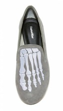 MARA & MINE Jem Skull Gray Embroidered Skeleton Dress Slippers Loafers US 6.5