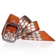 Real Leather Waist Belt Heavy Metal Rivet Studded Unisex Punk Waistband Handmade