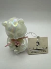 FENTON Iridescent Art Glass Teddy Bear w/Porcelain Pink Rose & Bow 3.5” Y5