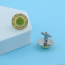 Gemstone Round Peridot Cufflinks 925 Silver Husband Gift Gold Plated Jewelry NEW