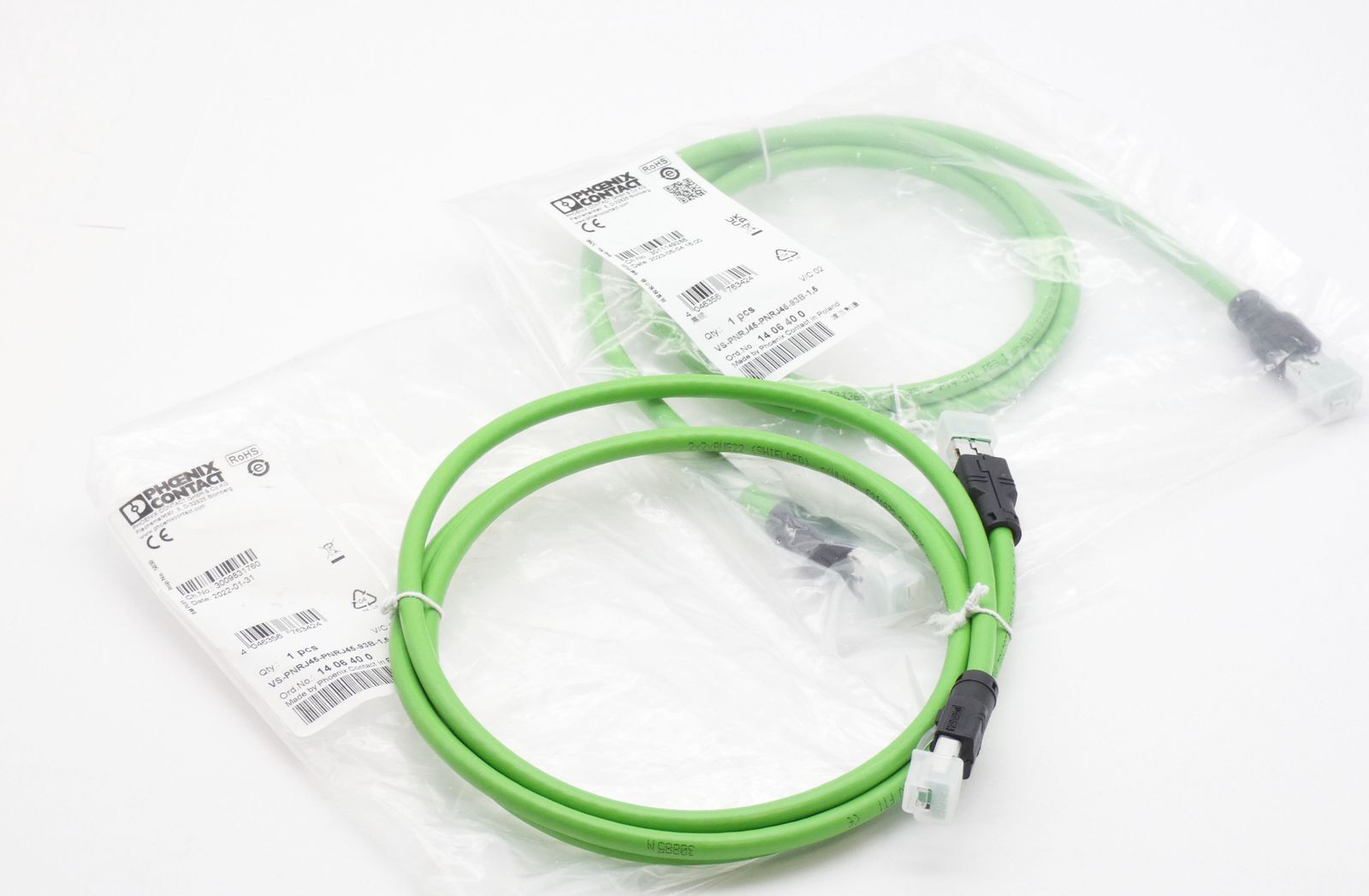 2x Phoenix Contact VS-PNRJ45-PNRJ45-93B-1.5 1.5m 1406401 Patch Cable -Unused-