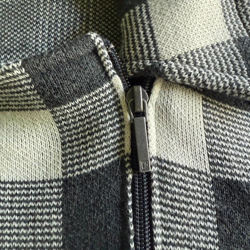Chaqueta Suéter Chaps Cuello Cuadros Tejido Cremallera Completa Cuadros Medianos Blanco Gris Foto 3 de 4