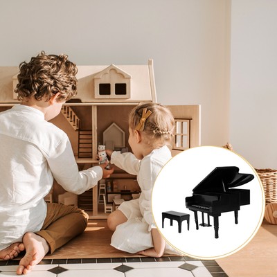 Miniature Wooden Grand Piano For Dollhouse - 1:12 Scale With Stool, White Doll Furniture Accessory