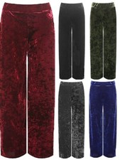 Damen Velours Samt Übergröße Breit Ausgestelltes Bein Taschen Palazzo Hose Neu