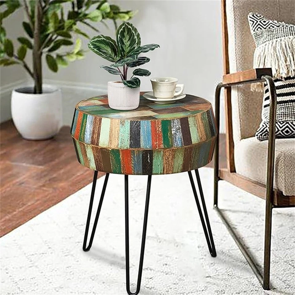 GREENAGE Reclaimed Wood End Table Side Table Nightstand Round 3D Round 23.5" H - Image 2 of 4