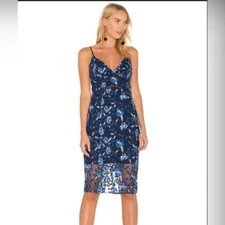 Bardot  x Revolve Blue Sapphire Embroidered Floral Lace Midi Formal Dress 4