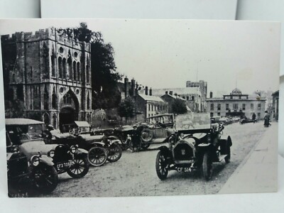 Vintage Repro Postkarte frühe Kraftfahrzeuge auf Angel Hill Bury St Edmunds um 1906