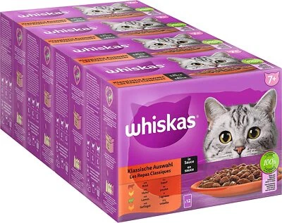 Whiskas Senior 7+ Katzennassfutter Klassische Auswahl Sauce 48 Beutel 48 x 85g