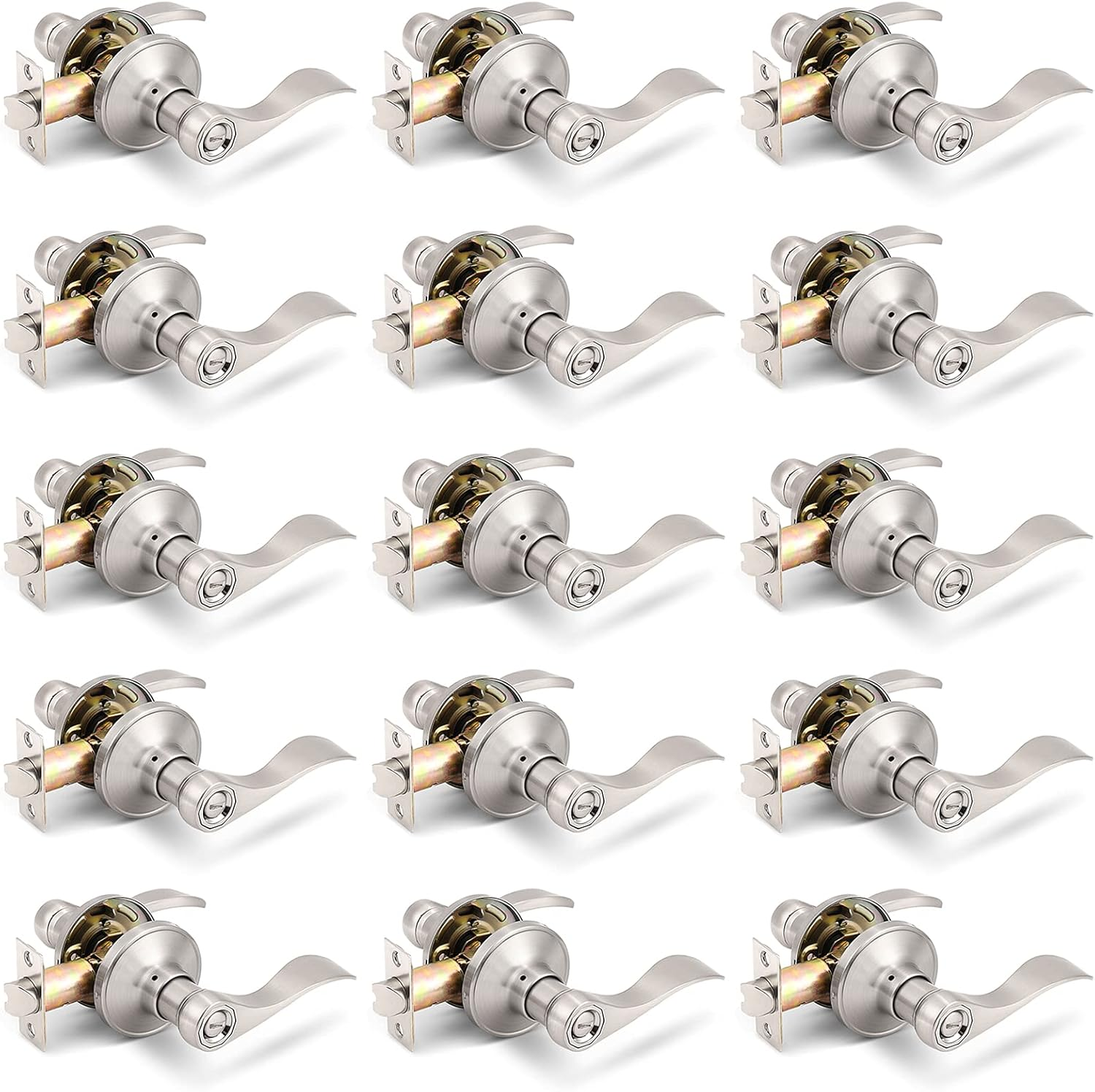15 Pack Wave Drop Handles Privacy Door Locksets,Brushed Nickel Finished,Interior