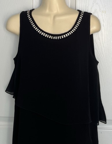 L BELLDINI Rhinestone Top Layered Black Sleeveless With Collar - Picture 4 of 9