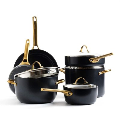 GreenPan Cookware Pots and Pans Set Aluminum Ceramic Nonstick Black (10-Piece)