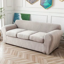 4pcs/set Waterproof non-slip leaf jacquard stretch sofa cover with cushion cover