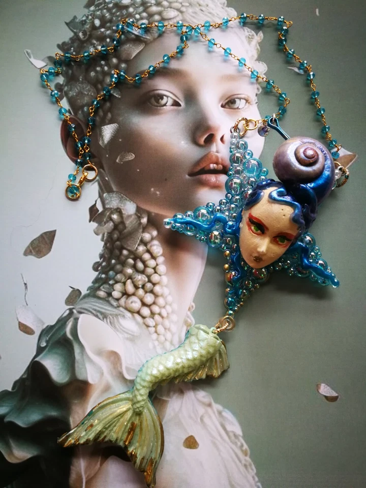 Mermaid Tail Jewelry Pendant Necklace Luxury Women Starfish Siren Fish Pisces - Image 2 of 4