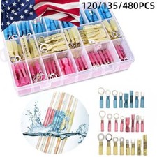 120/480pc Heat Shrink Wire Connectors Electrical Ring Fork Spade Crimp Terminals