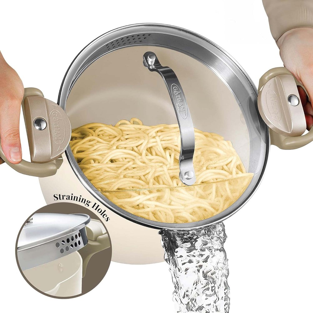 Stock Pot 5 Qt Large Cooking Pasta Nonstick Ceramic Strainer Lid Dishwasher