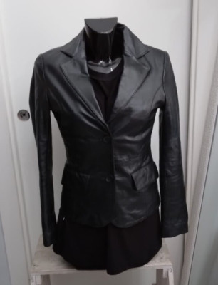 TERRANOVA Echtlederjacke gebraucht Damen woman Gr. S SCHWARZ XYL053L