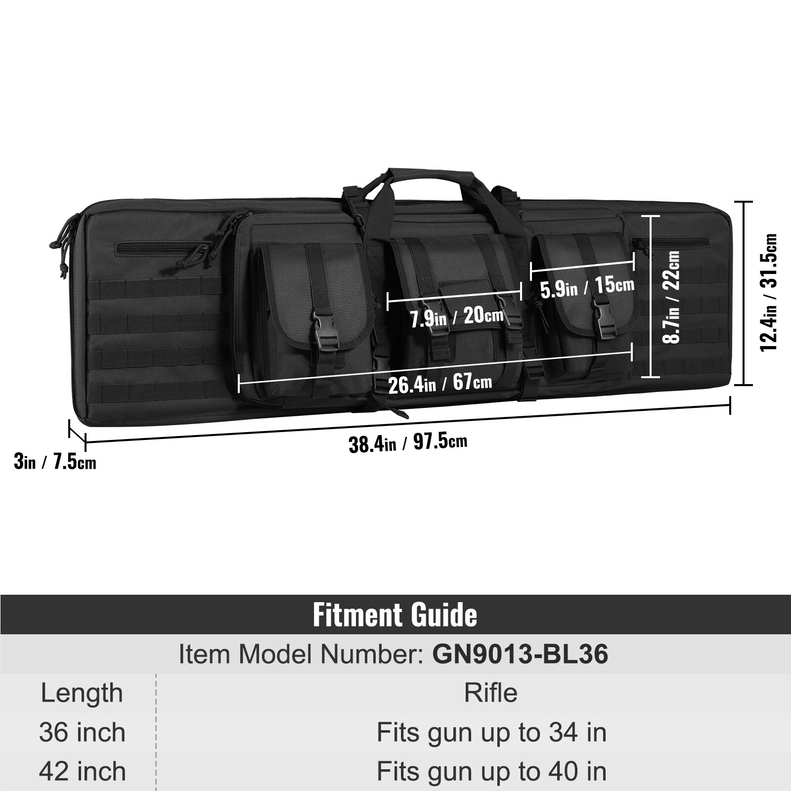 VEVOR Rifle Bag 36 inch Tactical Double Long Gun Bag for 2 Rifles & 2