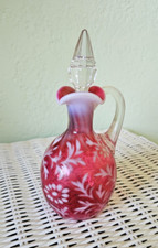 Vintage Fenton Cranberry Opalescent Daisy & Fern Glass Cruet