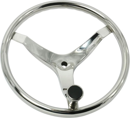 3 Spoke Stainless Steel Boat Steering Wheel 13.5"Dia w/ 1/2"-20 Nut&Turning Knob - Picture 7 of 8