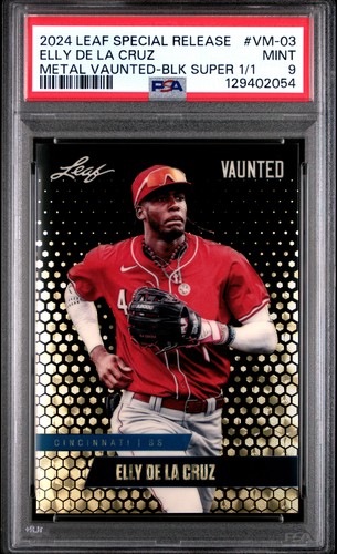 PSA 9 Elly De La Cruz Leaf Vaunted Metal #VM-03 Black Superprismatic 1/1 RC Card