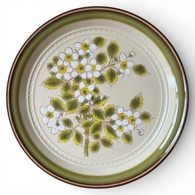 Vintage MCM Arita Daphne Floral 12  Chop Cake Plate Japan Stoneware Spring Retro