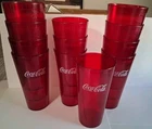 Set Of 12 Red Plastic Enjoy Coca-Cola Restaurant Vtg. Style Cups 32 Oz NOS