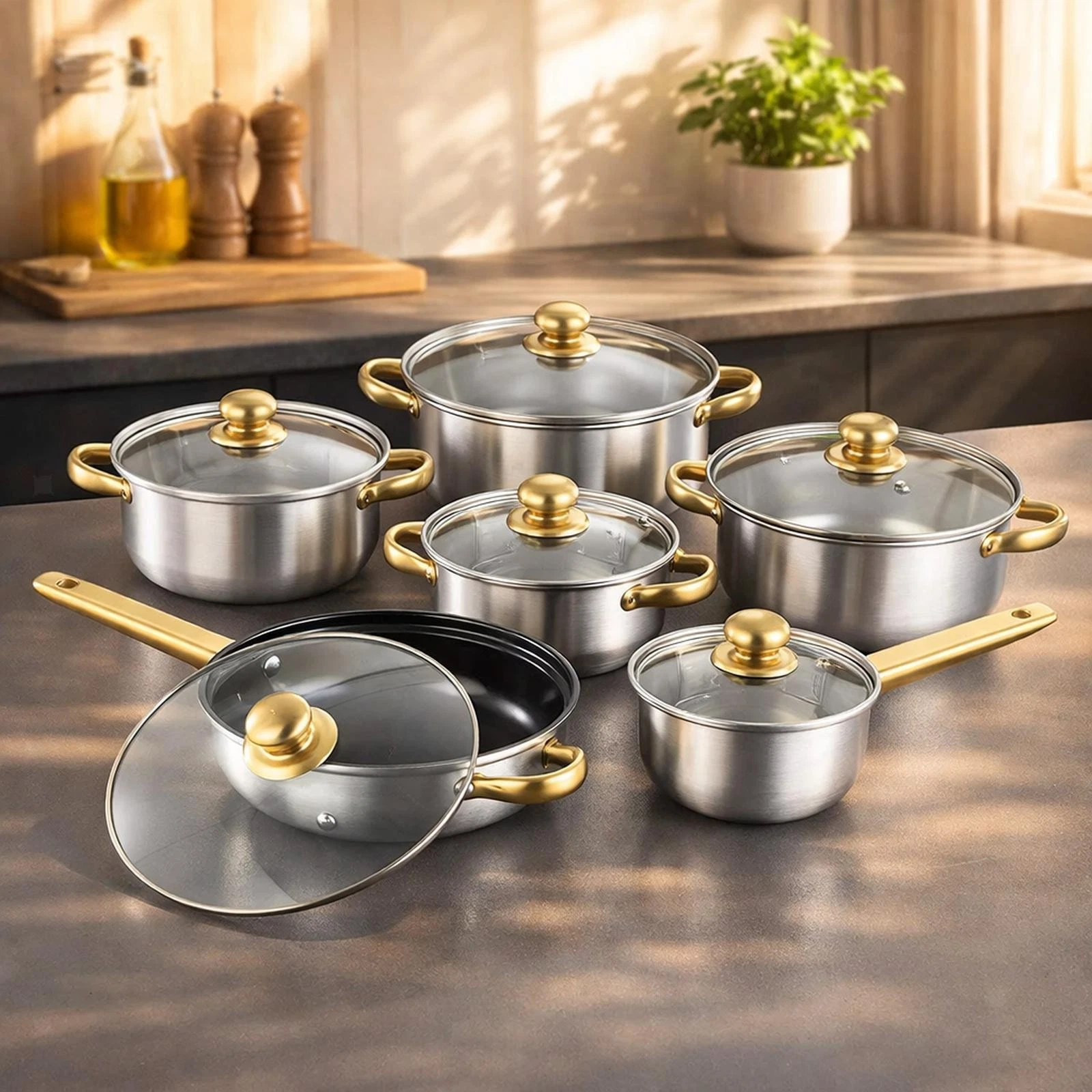 6x Stainless Steel Cookware Set with Glass Lids for Induction Chef Kitchen
Opens in a new window or